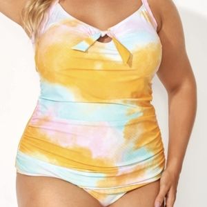 Tie Dye Printed V-neck Women Tankini Top size 3XL